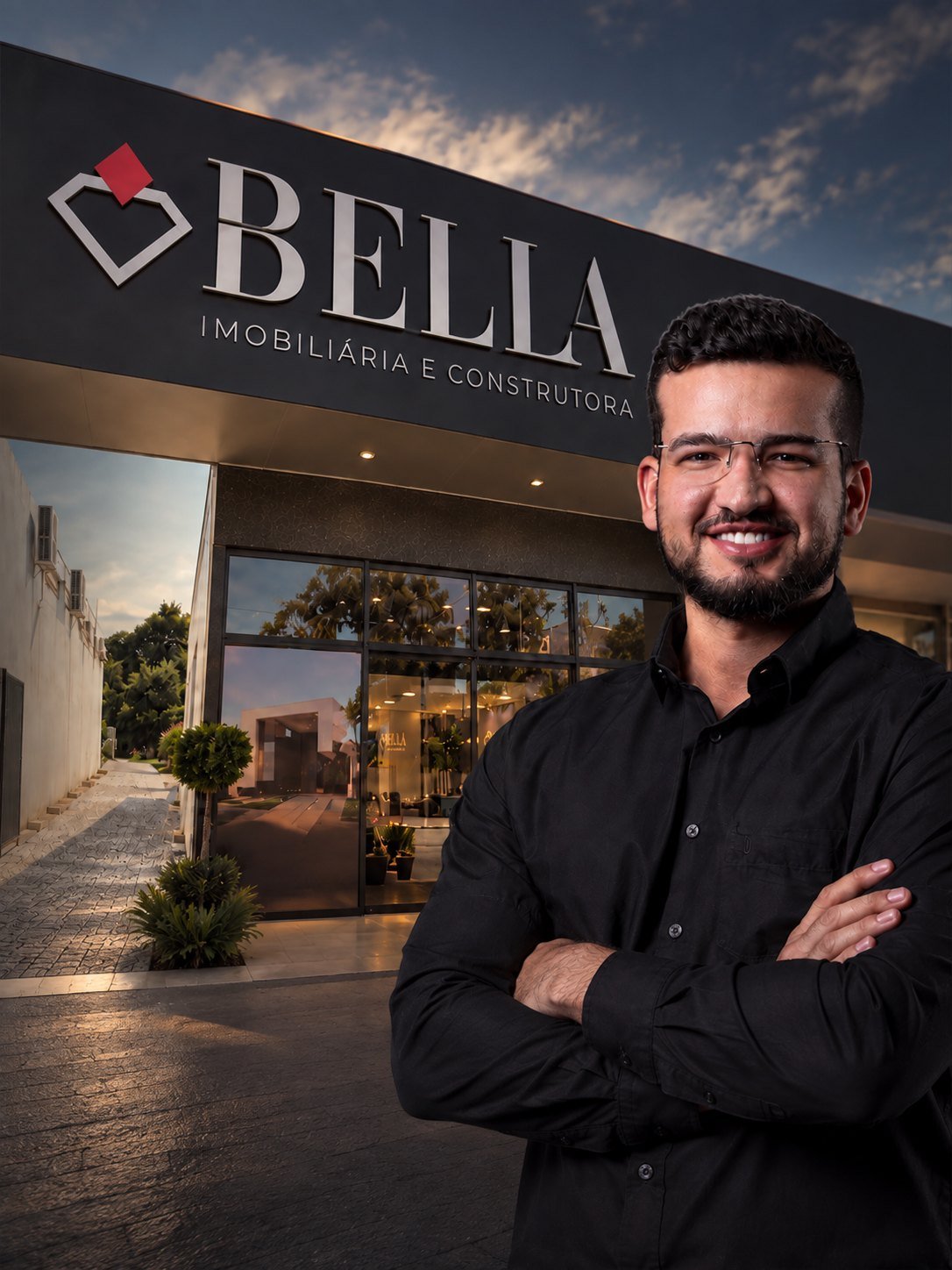 Corretor da Bella Imobiliária em frente à sede, na Rua General Osório, Cáceres/MT